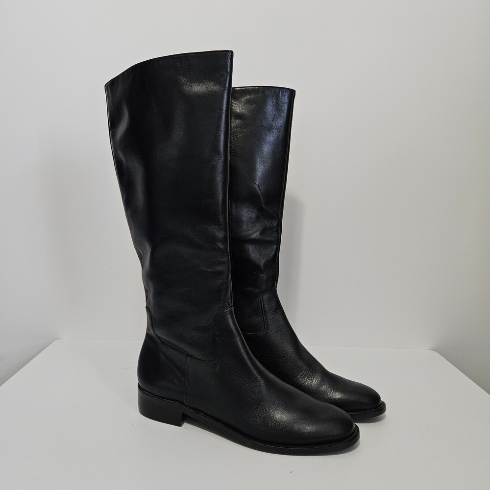 Elites Walking Cradles Leather Boots 7S Black Tall Riding Heel Office Knee High